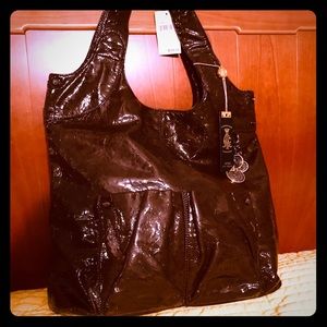 Christian Audigier patent hobo tote bag NWT